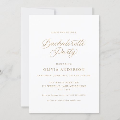 Gold Elegant Modern Calligraphy Bachalorette Party Invitation