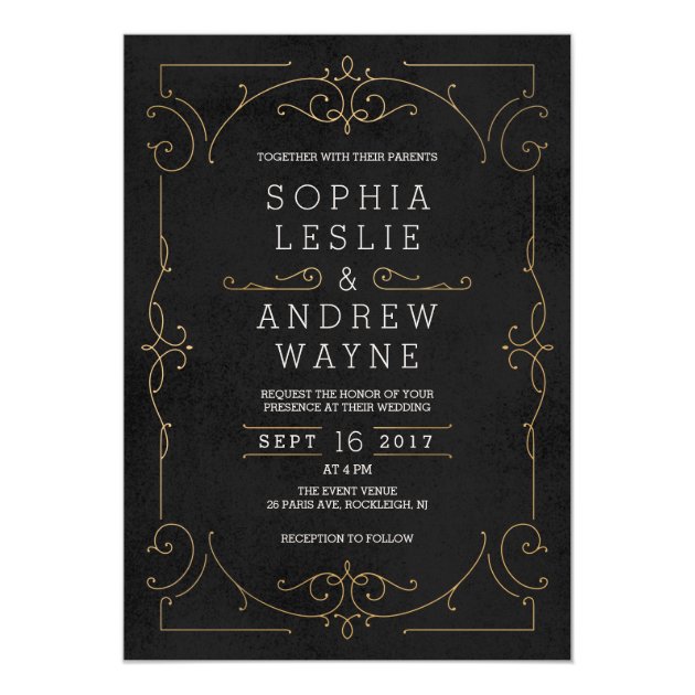 Gold Elegant Modern Classic Vintage Wedding Invitation