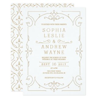 Gold elegant modern classic vintage wedding invitation