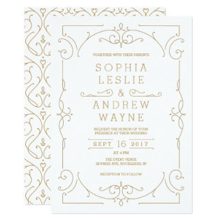 Gold elegant modern classic vintage wedding invitation