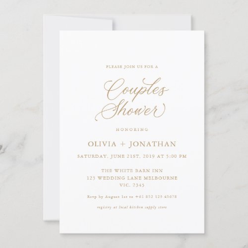 Gold Elegant Modern Couples Shower Calligraphy Invitation