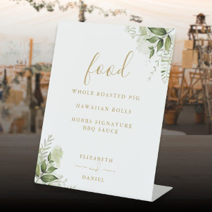 Gold Elegant Modern Floral Greenery Food Menu Pedestal Sign