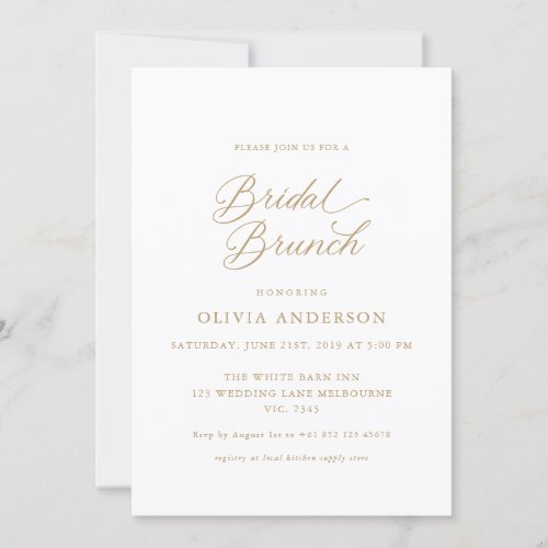 Gold Elegant Modern Script Bridal Brunch Invitation
