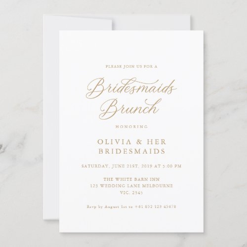 Gold Elegant Modern Script Bridesmaids Brunch Invitation