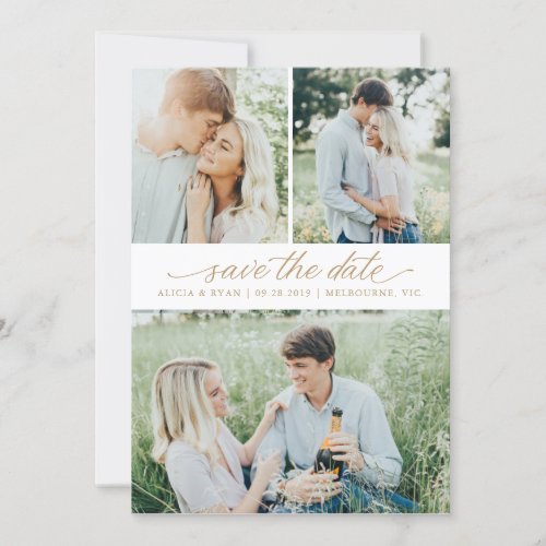 Gold Elegant Modern Script Calligraphy Photo Save The Date