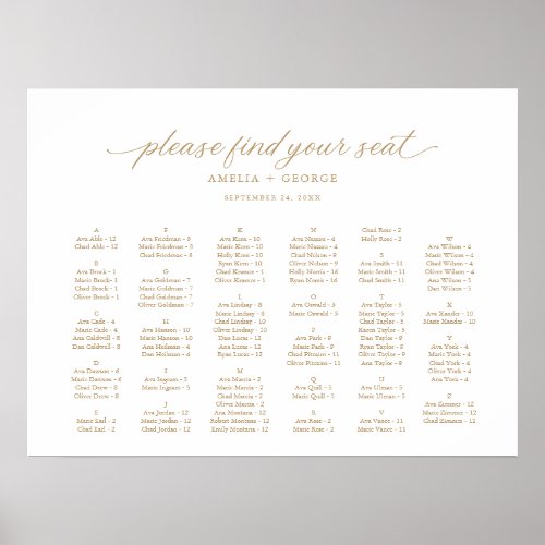 Gold Elegant Modern Script Calligraphy Seating Poster