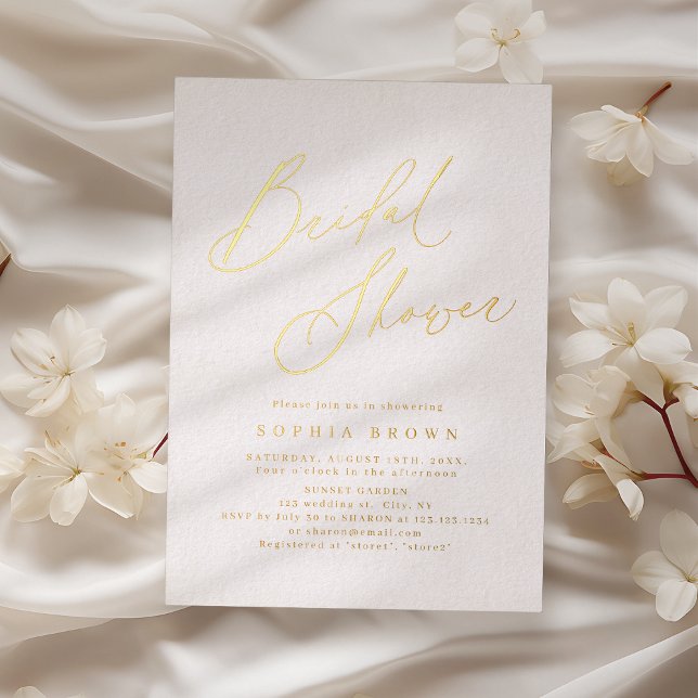 Gold elegant modern script minimal bridal shower foil invitation (Gold elegant modern script minimal bridal shower foil invitation)