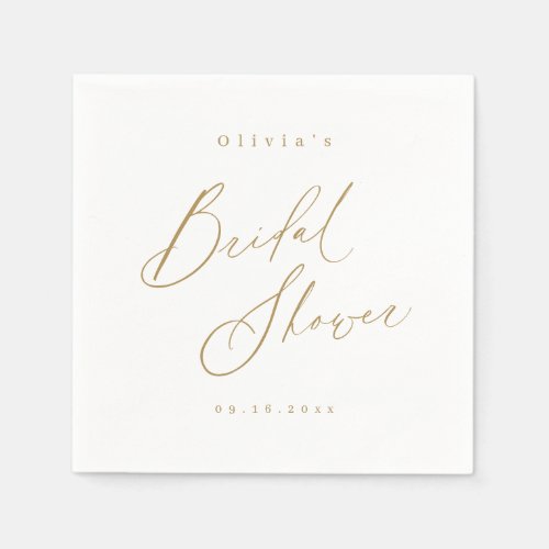 Gold elegant modern script minimal bridal shower napkins