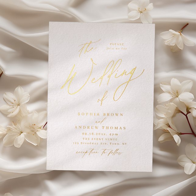 Gold elegant modern script minimalist wedding  foil invitation (Gold elegant modern script minimalist wedding foil invitation)