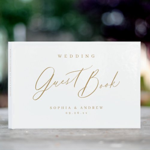 Gold elegant modern script minimalist wedding guest book