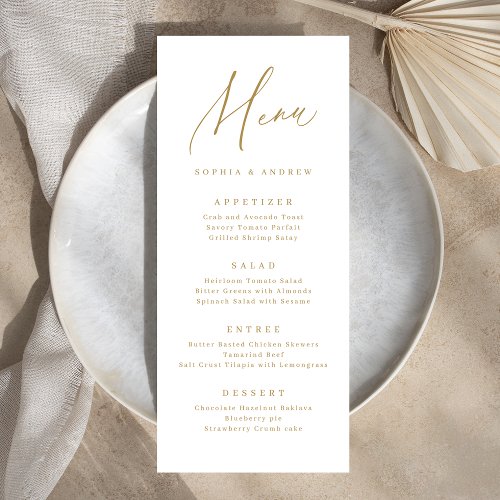Gold elegant modern script minimalist wedding menu