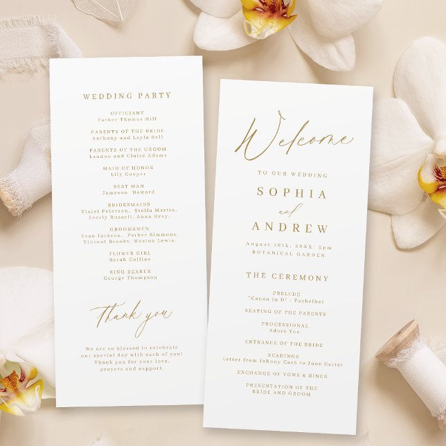 Gold elegant modern script minimalist wedding program (Gold elegant modern script minimalist wedding program)