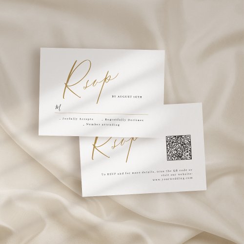 Gold elegant modern script minimalist wedding RSVP card