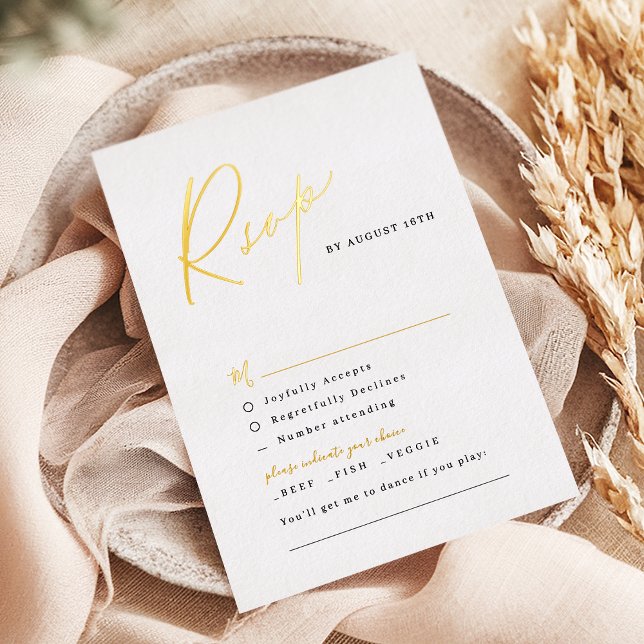 Gold elegant modern script minimalist wedding RSVP Foil Invitation (Gold elegant modern script minimalist wedding RSVP Foil Invitation)