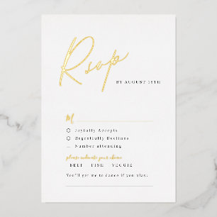 Gold elegant modern script minimalist wedding RSVP Foil Invitation