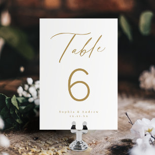Gold elegant modern script minimalist wedding table number