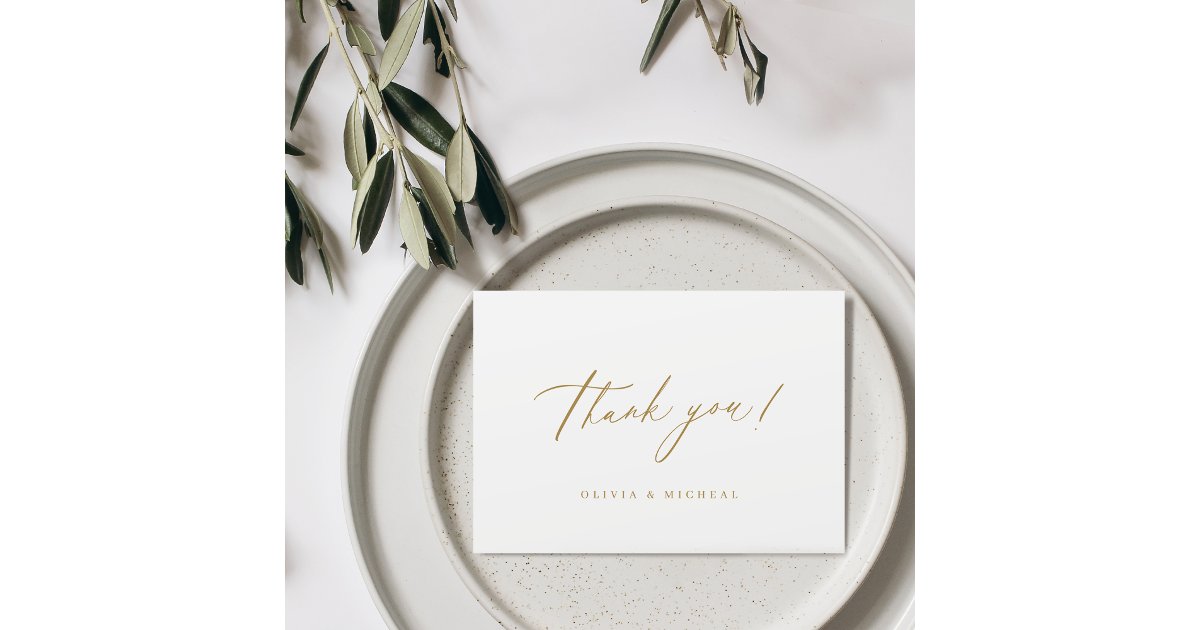 Gold elegant modern script minimalist wedding thank you card | Zazzle