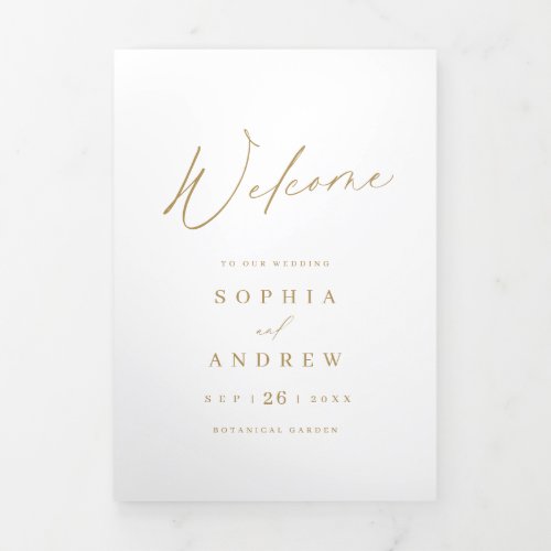 Gold elegant modern script minimalist wedding Tri_Fold program