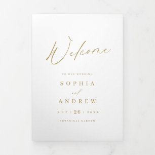 Gold elegant modern script minimalist wedding Tri-Fold program