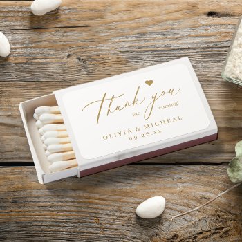 Gold Elegant Modern Script Thank You Wedding Matchboxes by AvaPaperie at Zazzle