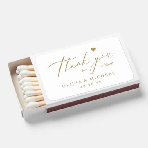 Gold Elegant Modern Script Thank You Wedding Matchboxes | Zazzle