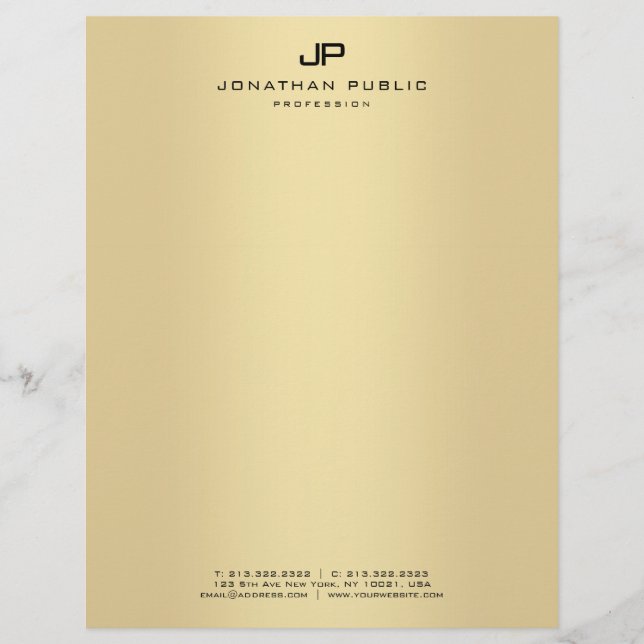 Gold Elegant Monogram Glamour Template Modern Letterhead (Front)