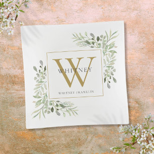 Gold Elegant Monogram Greenery Trinket Tray