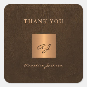 Gold elegant monogram name elegant thank you square sticker