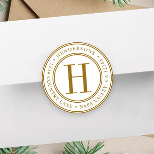 Gold Elegant Monogram Return Address Classic Round Sticker