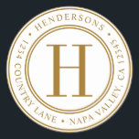 Gold Elegant Monogram Return Address Classic Round Sticker<br><div class="desc">Elegant Gold Monogram Round Return Address Sticker.</div>