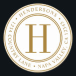 Gold Elegant Monogram Return Address Classic Round Sticker<br><div class="desc">Elegant Gold Monogram Round Return Address Sticker.</div>