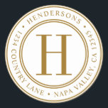 Gold Elegant Monogram Return Address Classic Round Sticker<br><div class="desc">Elegant Gold Monogram Round Return Address Sticker.</div>