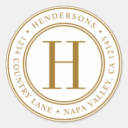 Gold Elegant Monogram Return Address Classic Round Sticker