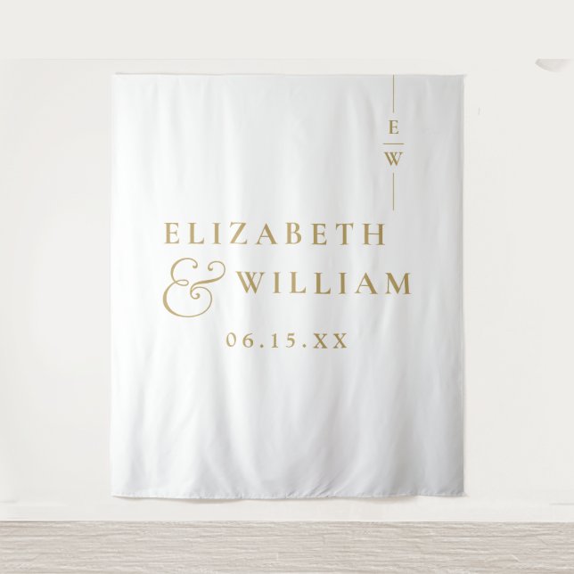 Gold Elegant Monogram Wedding Photo Backdrop (Front)