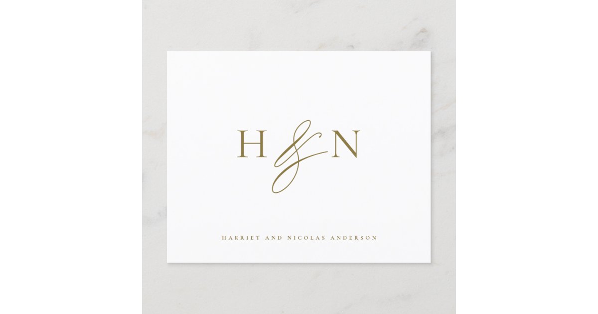 Gold Elegant Monogram Wedding Thank You Card | Zazzle