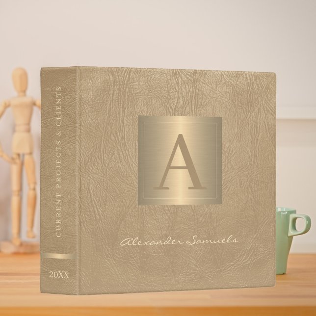Gold elegant monogrammed modern name script office 3 ring binder (Creator Uploaded)