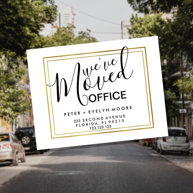 Gold elegant moved office business announcement postcard (Creator Uploaded)
