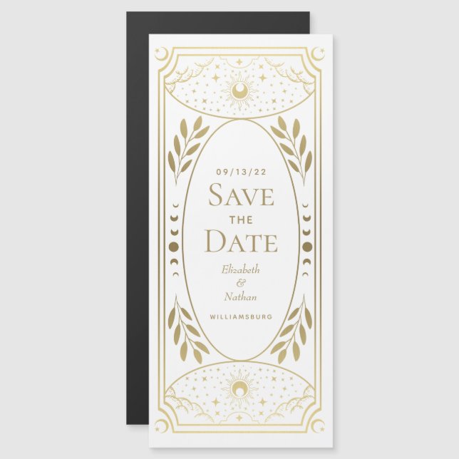 Gold Elegant Mystical Tarot Card Save the Date (Front/Back)