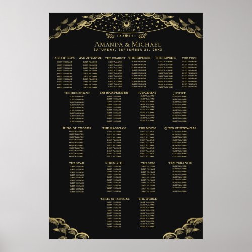 Gold Elegant Mystical Tarot Wedding Seating Chart