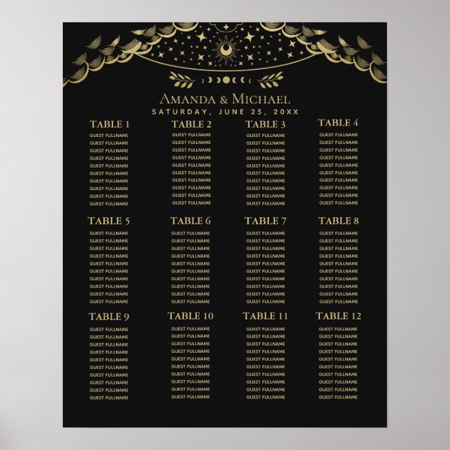 Gold Elegant Mystical Tarot Wedding Seating Chart (Front)