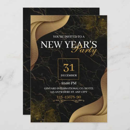 Gold Elegant New Years Eve Party Invitation