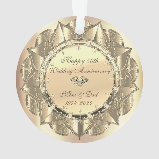 Gold Elegant Ornament 50th Wedding Anniversary Orn (Back)