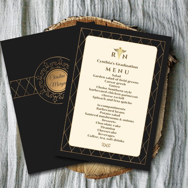 Gold Elegant Ornate Romantic Medical Graduation  Invitation ("The Golden Touch: Crafting an Elegant Medical Graduation Dinner Invitation":#receptionmenu)