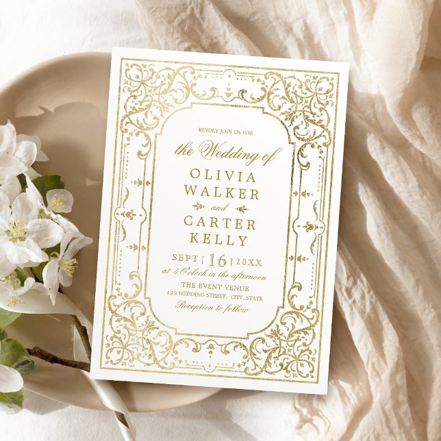 Gold elegant ornate romantic vintage wedding invitation (Gold elegant ornate romantic vintage wedding invitation)