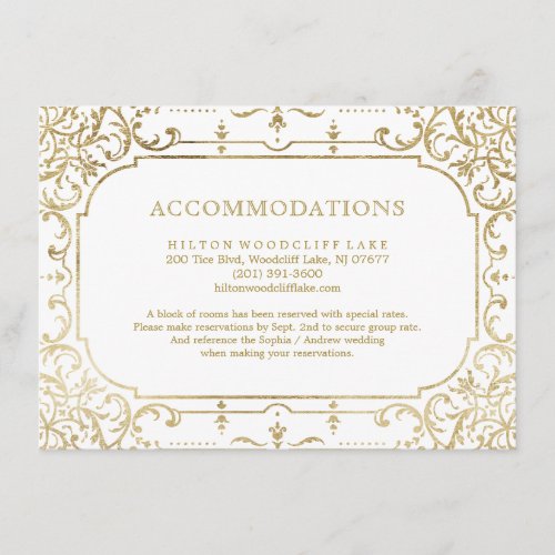 Gold elegant ornate vintage wedding accommodation enclosure card