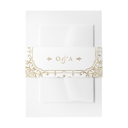 Gold elegant ornate vintage wedding monogram invitation belly band