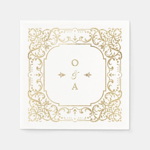 Gold elegant ornate vintage wedding monogram napkins