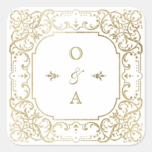 Gold elegant ornate vintage wedding monogram square sticker