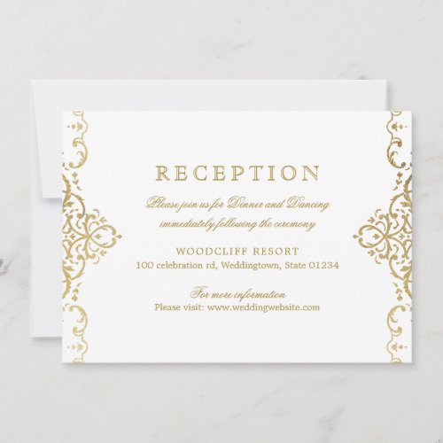 Gold elegant ornate vintage wedding reception invitation