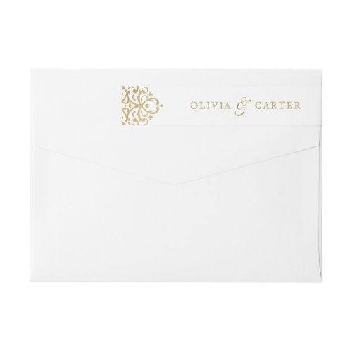 Gold elegant ornate vintage wedding return address wrap around label